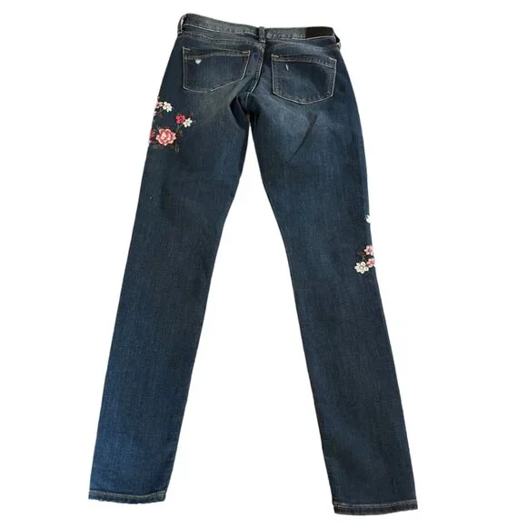 Express Womens Distressed Floral Embroidered Skinny Legging Jeans Size 0 Cotton - Picture 2 of 16